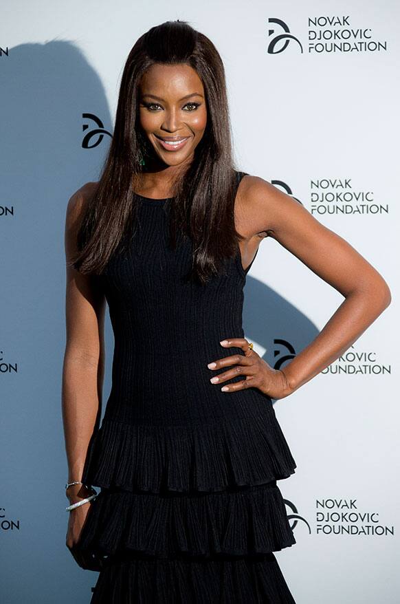 Naomi Campbell arrives for a gala dinner in London, for the inaugural London fundraiser in aid of the Novak Djokovic Foundation, that raises funds for vulnerable and disadvantaged children.