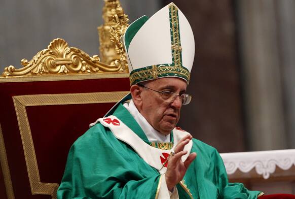 Pope Francis celebrates a Mass with seminarians and novices in St. Peter`s Basilica at the Vatican.