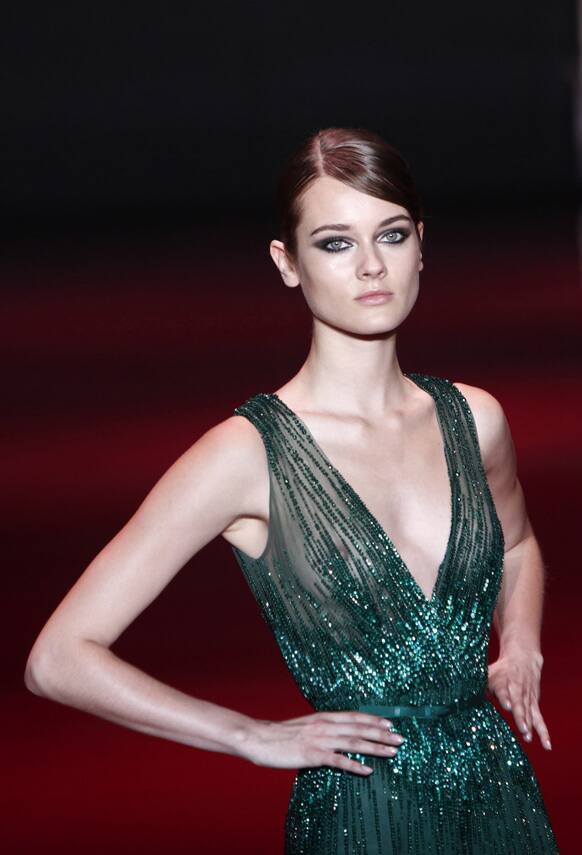 A model wears a creation for Lebanese fashion designer Elie Saab`s Haute Couture Fall-Winter 2013-2014 collection presented in Paris.