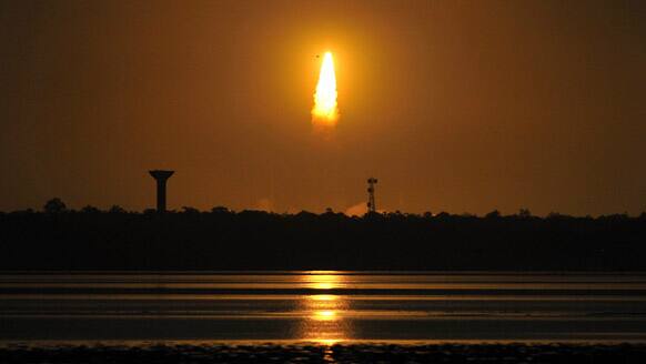 Indian Space Research Organization’s (ISRO) Polar Satellite Launch Vehicle (PSLV-C22) carrying dedicated navigation satellite, IRNSS-1A lifts off from the Satish Dhawan Space Centre in Sriharikota, Andhra Pradesh.