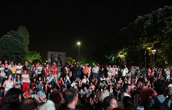 Turkish protesters gather for a protest and a forum at the main Kizilay Square in Ankara, Turkey.