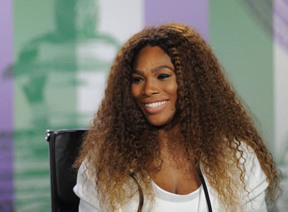 Serena Williams of the United States speaks to the media during a press conference at Wimbledon. The Championships start Monday, with Serena Williams attempting to win the title for the sixth time.