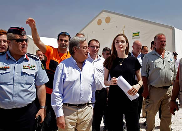 UN refugee chief, Antonio Guterres, along with United Nations High Commissioner for Refugees (UNHCR) special envoy, actress Angelina Jolie, visit Zaatari refugee camp, near the Syrian border, in Mafraq, Jordan.