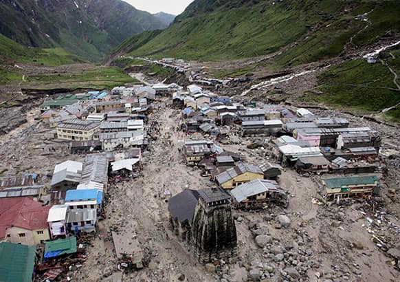A view of the Hindu holy town of Kedarnath from a helicopter after a flood, in the northern Indian state of Uttarakhand.
