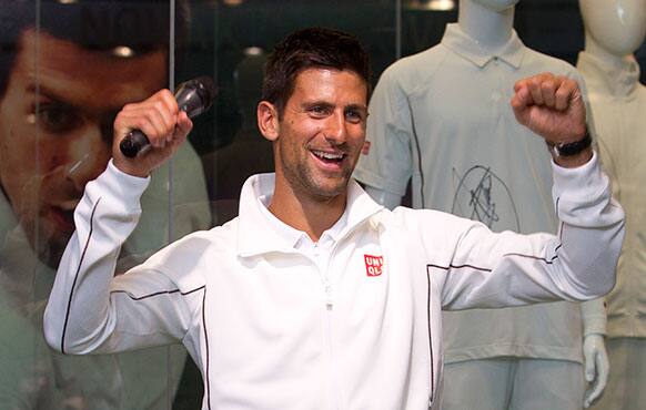 Serbian tennis star Novak Djokovic, officially unveils UNIQLO`s Wimbledon collection at a central London store ahead of the grass tennis tournament later this month.