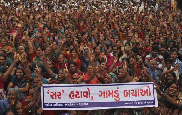Women shout slogans during a protest rally in Gandhinagar, 30 kilometers (19 miles) north of Ahmadabad.