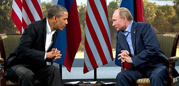 President Barack Obama meets with Russian President Vladimir Putin in Enniskillen, Northern Ireland. Obama and Putin discussed the ongoing conflict in Syria during their bilateral meeting.