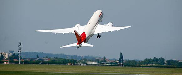 An Air India Boeing 787 Dreamliner performs its demonstration flight during the first day of the 50th Paris Air Show at Le Bourget airport, north of Paris.