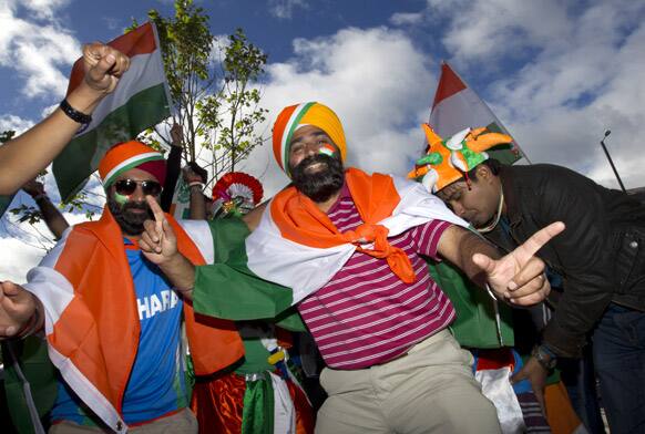 Cricket fans are seen outside the ground before India`s ICC Champions Trophy cricket match against Pakistan at Edgbaston cricket ground, Birmingham, England.