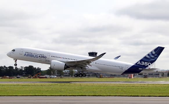 The Airbus A350 takes off successfully on its maiden flight at Blagnac airport near Toulouse, southwestern France.