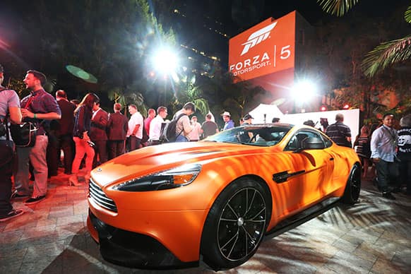 The Aston Martin Vanquish is seen at the Xbox Forza Motorsport 5 E3 Event at the Vibiana in Los Angeles.