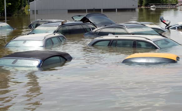 Cars stand submerged in the floodwater of the river Danube in Deggendorf, southern Germany. Heavy rainfalls in the past days cause flooding along rivers and lakes in Germany, Austria, Switzerland the Czech Republic and Hungary.