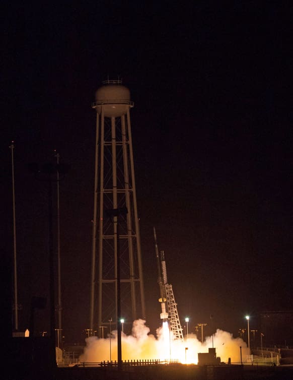 A Black Brant XII suborbital rocket carrying the Cosmic Infrared Background ExpeRiment (CIBER) launches at 11:05 p.m. Wednesday June 5, 2013 from NASA’s launch range at the Wallops Flight Facility in Virginia.