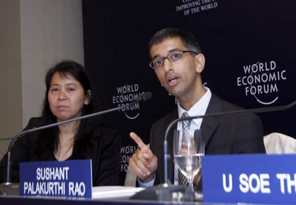 Sushant Palakurthi Rao, senior director of the Head of Asia of World Economic Forum, talks to journalists during a press conference for the upcoming World Economic Forum at a hotel in Yangon, Myanmar.