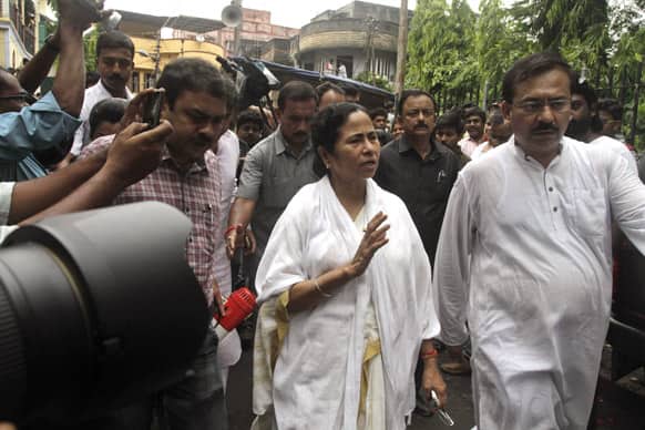West Bengal state Chief Minister Mamata Banerjee, arrives to pay homage to late film director Rituparno Ghosh in Kolkata. Ghosh, whose work includes award-winning films in the Bengali language, died Thursday of cardiac arrest at age 49, news reports said.