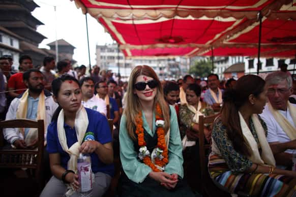 Amelia Rose Hillary, granddaughter of Edmund Hillary participates in a function to mark the 60th anniversary of successful ascent of Mount Everest, in Katmandu.