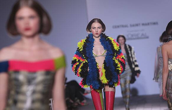 Models wear creations from students on the BA Fashion Show from Central Saint Martins in London.