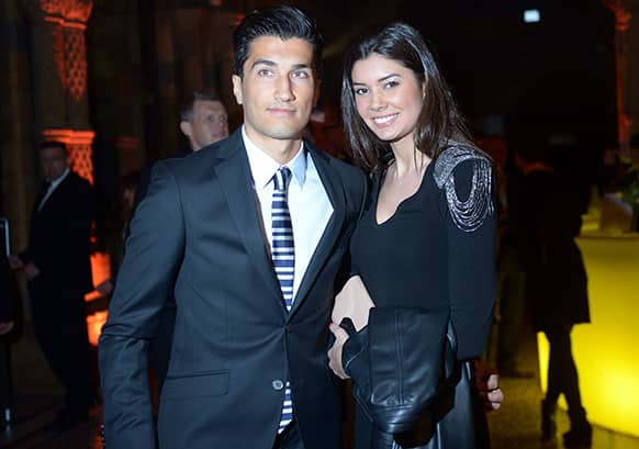 Dortmund`s Nuri Sahin and his wife Tugba arrive for the club`s party at the Natural History Museum in London, England.