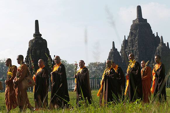 Buddhist monks gather for the commemoration of Vesak or Buddha`s birthday at Sewu temple in Klaten , Central Java,Indonesia.