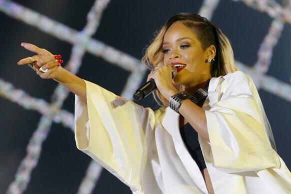 Singer Rihanna performs on stage during a concert at the Mawazine Festival in Rabat, Morocco. Rihanna started with Morocco`s biggest music festival before beginning the European leg of Diamonds World Tour.