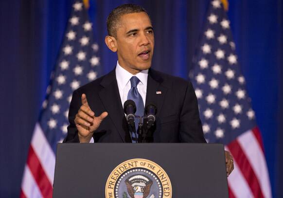 President Barack Obama talks about national security, at the National Defense University at Fort McNair in Washington.