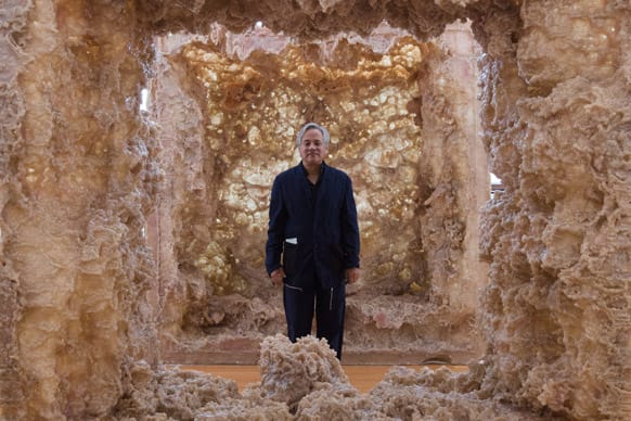Indian Artist Anish Kapoor stands inside his sculpture `1st Body` in his exhibition `Kapoor In Berlin` at the Martin-Gropius-Bau museum in Berlin. The exhibition will run from May 18, until Nov. 24, 2013.