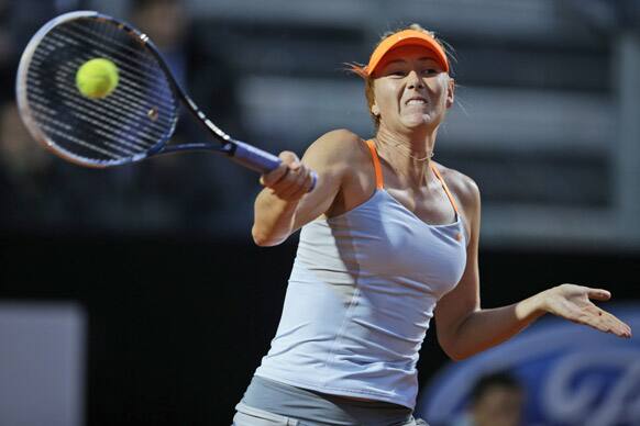 Russia`s Maria Sharapova returns the ball to US Sloane Stephens during their match at the Italian Open tennis tournament in Rome.