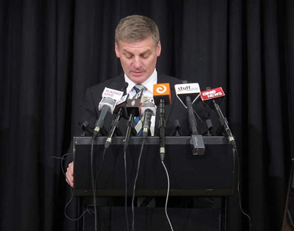 New Zealand`s Finance Minister Bill English delivers his annual budget to reporters and analysts in Wellington, New Zealand. In his budget address, English outlined plans to return the country to surplus by the year beginning July 2014.