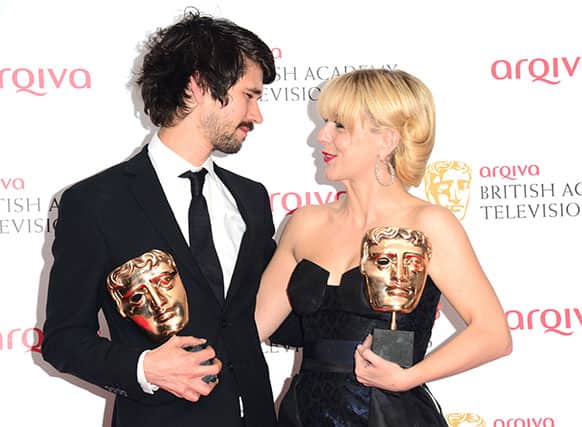 Ben Wishaw, winner of Leading Actor Award and Sheridan Smith, winner of the Leading Actress Award at the Arqiva British Academy Television Awards BAFTA in London.