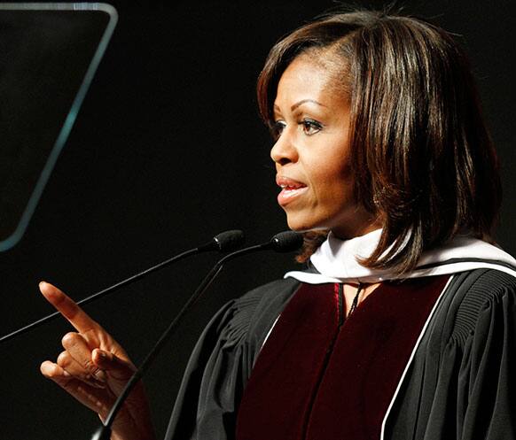 First lady Michelle Obama addresses graduates during commencement exercises at Eastern Kentucky University in Richmond, Ky.