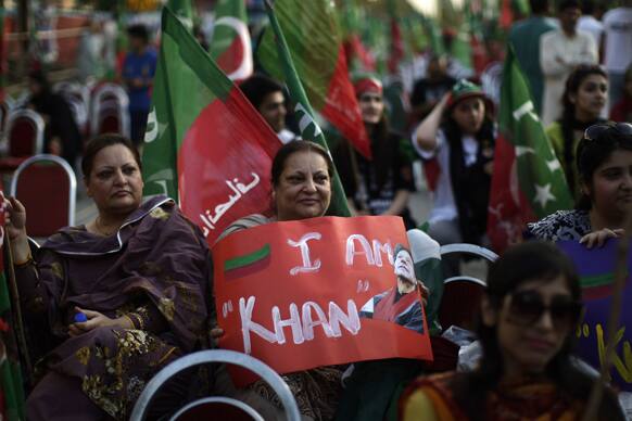Pakistani supporters of former cricket star-turned-politician, and leader of Pakistan Tehreek-e-Insaf party, Imran Khan, attend a rally in Islamabad.