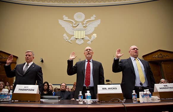 The House Oversight and Government Reform Committee, led by Chairman Darrell Issa, R-Calif., holds a hearing about last year`s deadly assault on the U.S. diplomatic mission in Benghazi, Libya, on Capitol Hill in Washington.