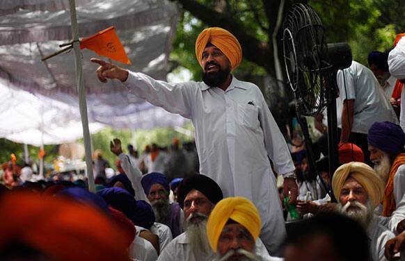 An Indian Sikh shouts slogans during a protest against the acquittal of ruling Congress party leader Sajjan Kumar in New Delhi.