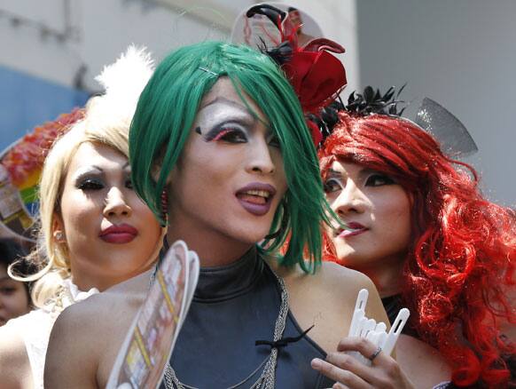 Gays take part in the Tokyo Rainbow Pride, a parade that highlights the April 27-May 6 Tokyo Rainbow Week gay pride celebrations, in Tokyo.