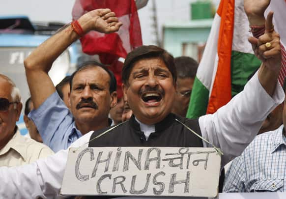 Activists protest against the alleged incursion by Chinese troops into Indian territory in Jammu.