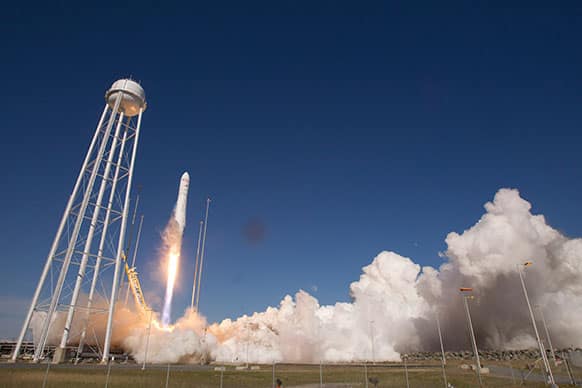 Orbital Sciences Corp. Antares rocket lifts off from the launchpad at the NASA facility on Wallops Island Va.