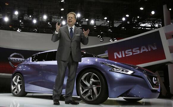 Nissan`s Executive Vice President Andy Palmer unveils a Nissan Friend-ME concept car at the Shanghai International Automobile Industry Exhibition (AUTO Shanghai) media day in Shanghai, China.