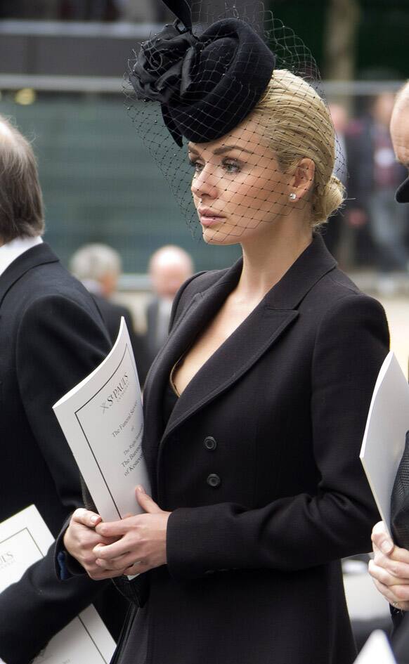 British singer Katherine Jenkins leaves the funeral of former British Prime Minister Margaret Thatcher, at St. Paul`s Cathedral, in central London.