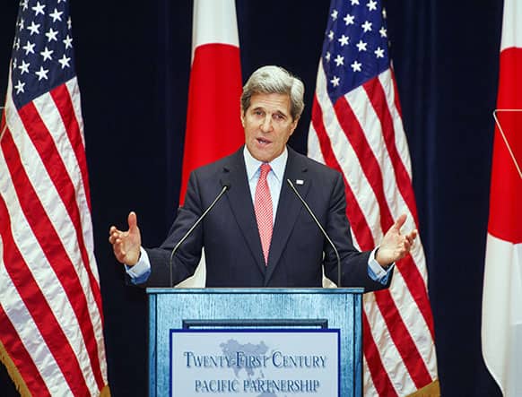 US Secretary of State John Kerry delivers a policy speech at Tokyo Institute of Technology in Tokyo.