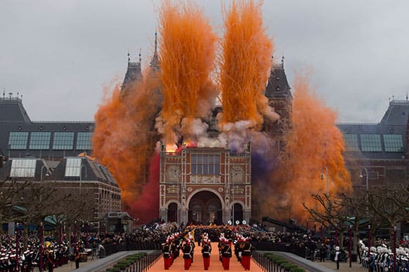 Fireworks are seen during the official opening of the renovated Rijksmuseum in Amsterdam, Netherlands.