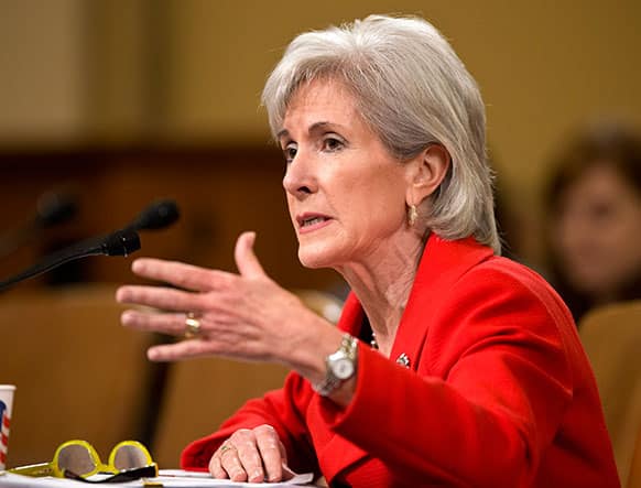 Health and Human Services (HHS) Secretary Kathleen Sebelius testifies on Capitol Hill in Washington, before the House Ways and Means Committee hearing on President Barack Obama`s budget proposal for fiscal year 2014, and the HHS.