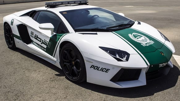 This image released by the Dubai Police, shows a Lamborghini Aventador, in Dubai, United Arab Emirates. In a city of boundless bling, Dubai police also are in hot pursuit after adding a nearly $550,000 Lamborghini to its fleet.