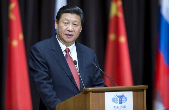 Chinese President Xi Jinping addresses students of MGIMO (Moscow State University for Foreign Relations) in Moscow, Russia.