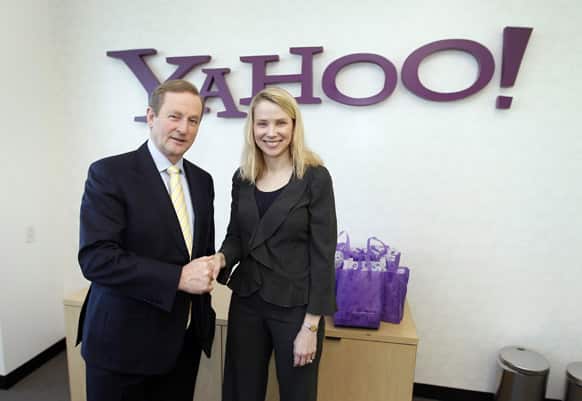 Yahoo Inc. CEO Marissa Mayer and Irish Prime Minister An Taoiseach Enda Kenny, pose for a photo during a visit to Yahoo headquarters in Sunnyvale, Calif.