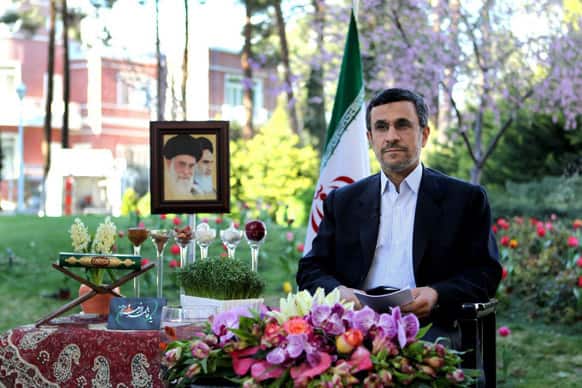 Iranian President Mahmoud Ahmadinejad delivers a speech for the Iranian New Year, Nowruz, in Tehran.