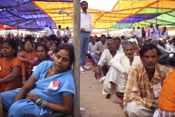 Supporters of the Communist Party of India (Marxist), listen to a speaker during a rally in New Delhi.