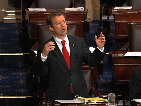 This video frame grab provided by Senate Television shows Sen. Rand Paul, R-Ky. speaking on the floor of the Senate on Capitol Hill in Washington.