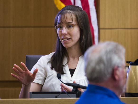 Jodi Arias answers written questions from the jury during her murder trial, in Maricopa County Superior Court in Phoenix. Arias is on trial for the 2008 murder of Travis Alexander.