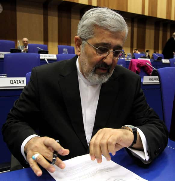 Iran`s Ambassador to the International Atomic Energy Agency, IAEA, Ali Asghar Soltanieh waits for the start of the IAEA board of governors meeting at the International Center in Vienna, Austria.