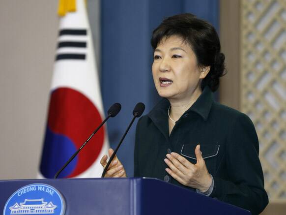 South Korea`s President Park Geun-hye speaks to the nation at the presidential Blue House in Seoul, South Korea.